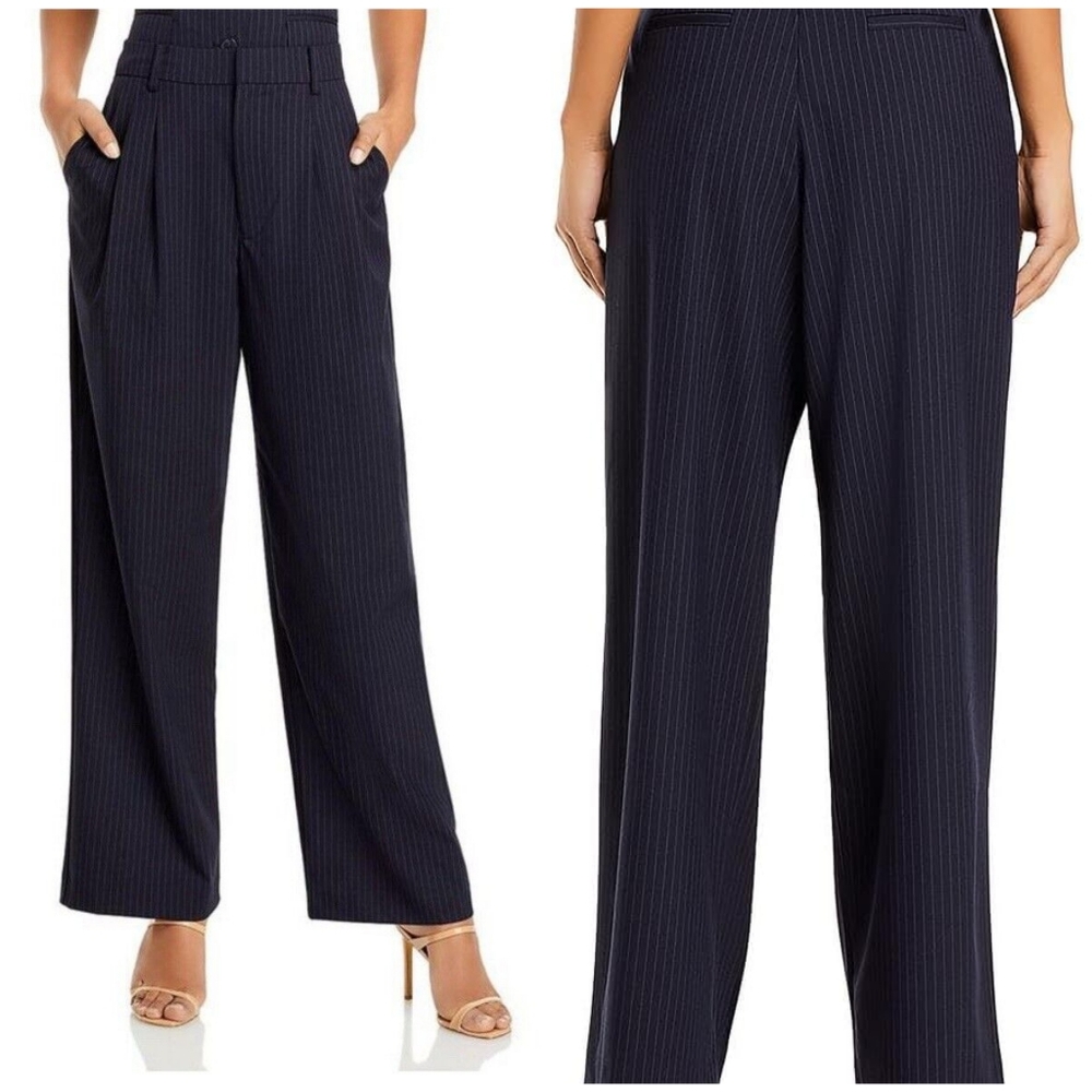 Wayf linen blend pinstripe wide leg high rise pants size L